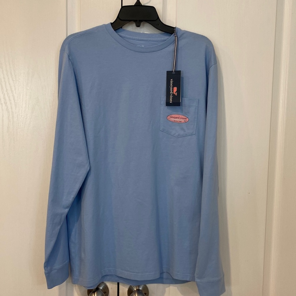 New men's Vineyard Vines surf logo graphic long sleeve pocket tee t-shirt